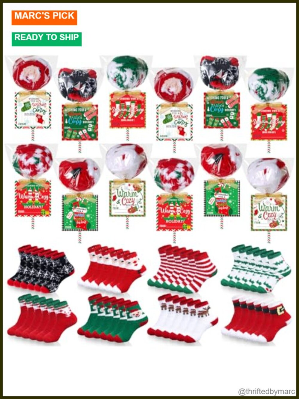 Christmas Fuzzy Slipper Socks Gift Set 24 Pairs DIY Lollipop Crafts
